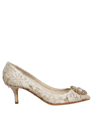 White Taormina Lace Crystal Pumps Shoes