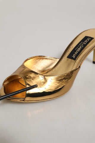 Gold Keira Leather Mules Sandals Shoes