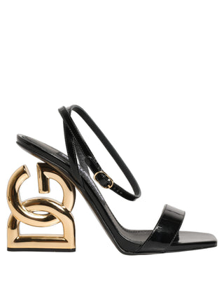 Black Leather Ankle Strap Heels Sandals Shoes