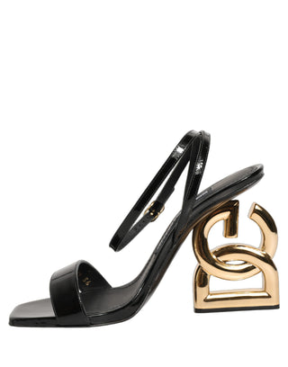 Black Leather Ankle Strap Heels Sandals Shoes