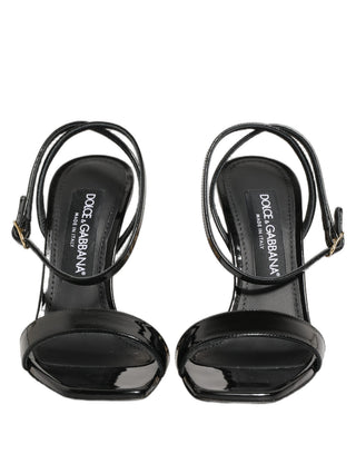 Black Leather Ankle Strap Heels Sandals Shoes