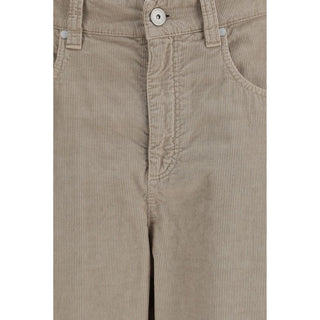 Beige Cotton Casual Pants