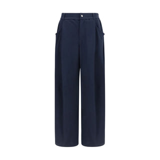 Blue Cotton Casual Pants