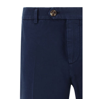 Blue Cotton Casual Pants