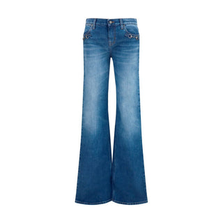 Blue Cotton Flared Jeans