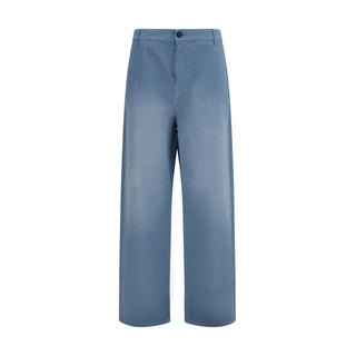 Blue Cotton Casual Pants