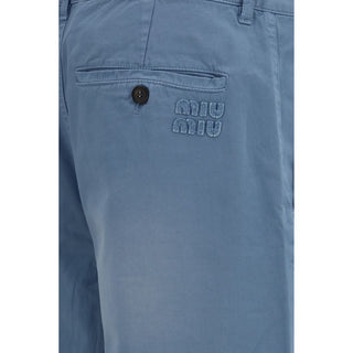 Blue Cotton Casual Pants