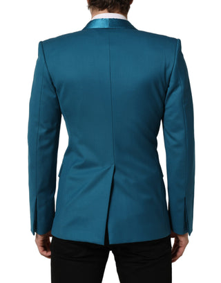 Teal Wool Double Breasted Formal Coat Blazer