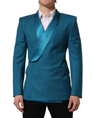 Teal Wool Double Breasted Formal Coat Blazer