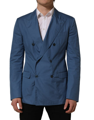Blazer abrigo de algodón azul con doble botonadura para hombre