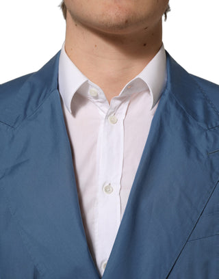 Blue Cotton Double Breasted Men Coat Blazer