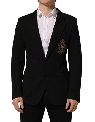 Black Logo Crest SingleBreasted Coat Blazer