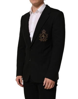 Black Logo Crest SingleBreasted Coat Blazer