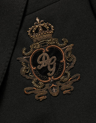 Black Logo Crest SingleBreasted Coat Blazer