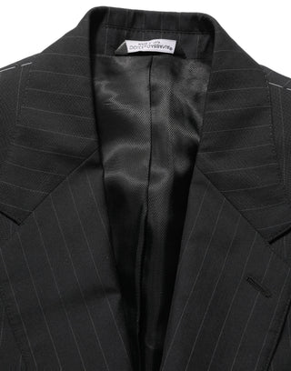 Blazer de lana negra con rayas y solapa sencilla