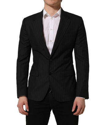 Blazer de lana negra con rayas y solapa sencilla