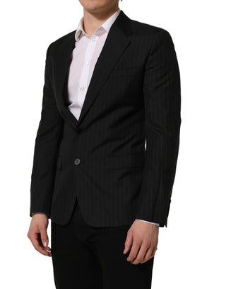 Blazer de lana negra con rayas y solapa sencilla