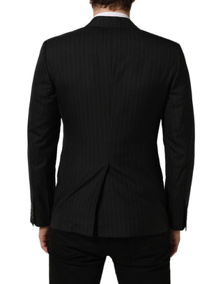 Blazer de lana negra con rayas y solapa sencilla