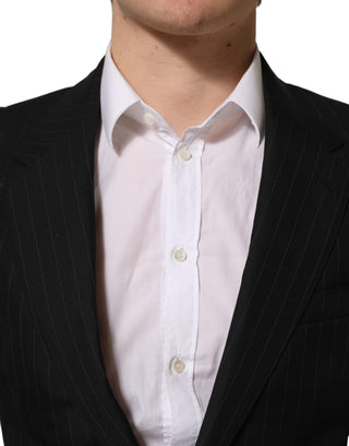 Blazer de lana negra con rayas y solapa sencilla