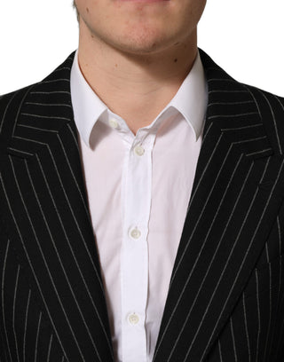 Dark Gray Stripes Wool Single Breasted Blazer
