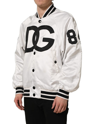 White DG Logo Polyester JerseyBomber Jacket
