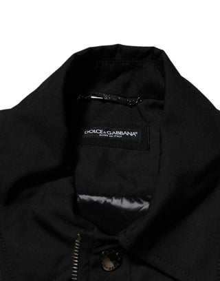 Black Nylon Full Zip Blouson Bomber Jacket