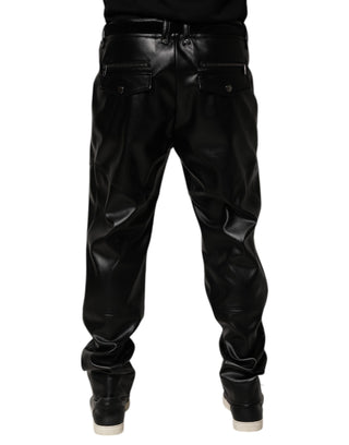 Black PU Leather Zipper Men Trouser Pants