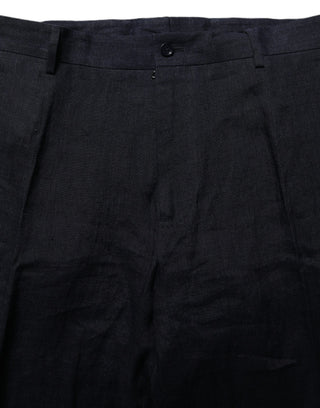 Black Linen Straight Leg Dress Trouser Pants