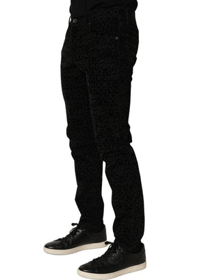 Black Logo Monogram Cotton Slim Denim Jeans