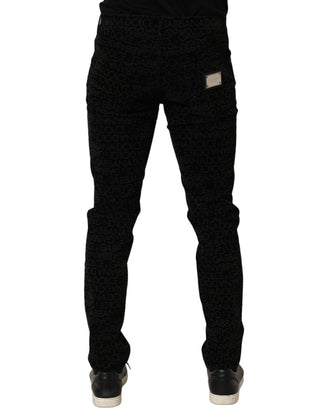 Black Logo Monogram Cotton Slim Denim Jeans