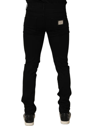 Black Embellished Cotton Skinny Denim Jeans