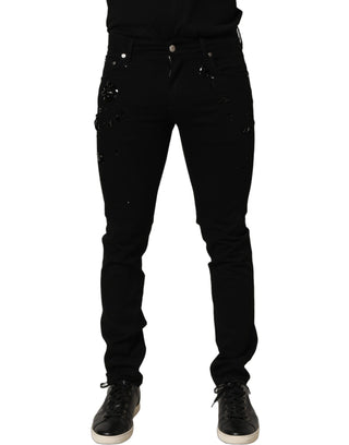Black Embellished Cotton Skinny Denim Jeans