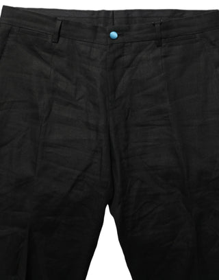 Black Linen Skinny Leg Dress Trouser Pants
