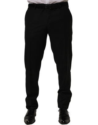 Pantalones de vestir de lana negra ajustados de pierna estrecha