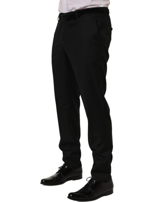 Pantalones de vestir de lana negra ajustados de pierna estrecha