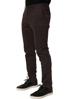 Brown Cotton Skinny Leg Dress Trouser Pants