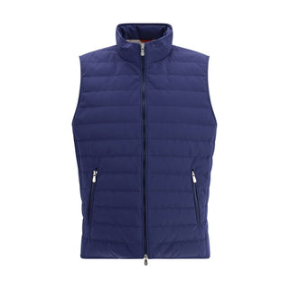 Blaue ärmellose Polyesterjacke