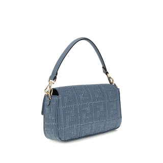 Bolso de hombro azul de rafia