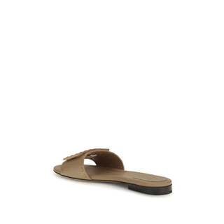 Beige Calf Leather Bos Taurus Flat Sandals