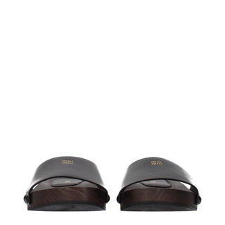 Black Leather Slippers