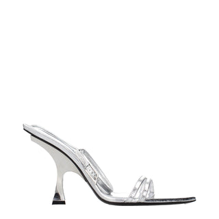Gray Leather Stiletto Heel Sandals