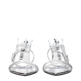 Gray Leather Stiletto Heel Sandals