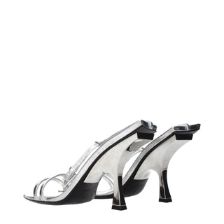 Gray Leather Stiletto Heel Sandals