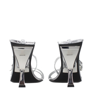 Gray Leather Stiletto Heel Sandals