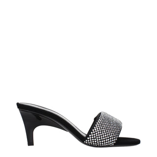 Black Fabric Stiletto Heel Sandals