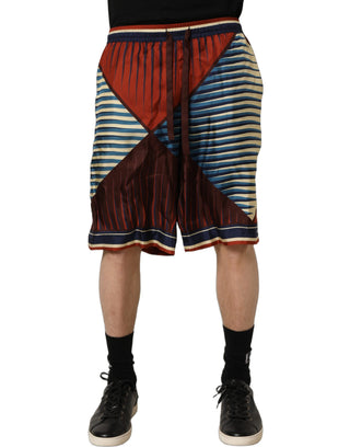 Multicolor Geometric Silk Men Bermuda Shorts