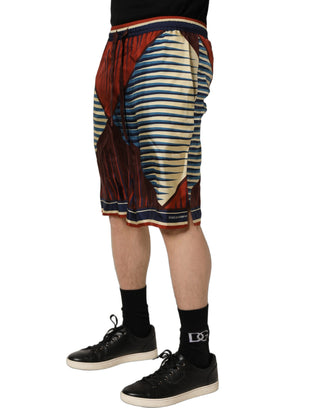 Multicolor Geometric Silk Men Bermuda Shorts