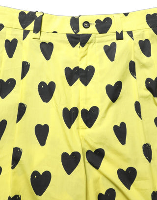Yellow Cotton Heart Print Men Bermuda Shorts