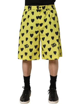 Bermudas amarillas de algodón para hombre con estampado de corazones