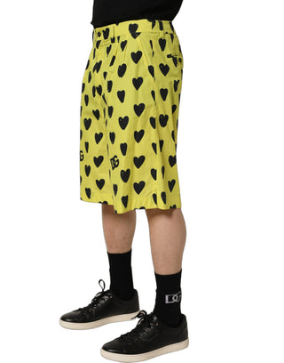 Bermudas amarillas de algodón para hombre con estampado de corazones